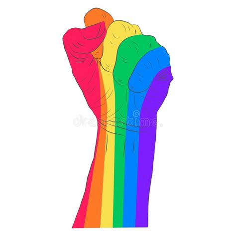 Mano De Color Arcoiris Con Un Puño Levantado Orgullo Gay Concepto LGBT Stock de ilustración