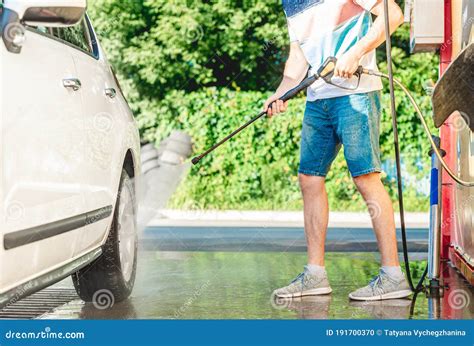 Washing Car With High Pressure Water Stock Photo Image Of Sunny