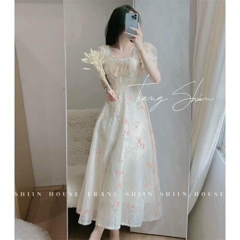 Mua Đầm váy nữ lụa hoa xinh xắn với tone trắng nude nhẹ nhàng dành cho các nàng diện đi chơi