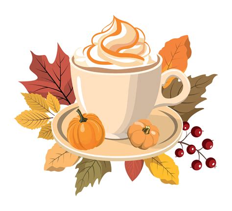 Autumn Hot Drink In A Mug With Cream Pumpkins And Forest Leaves