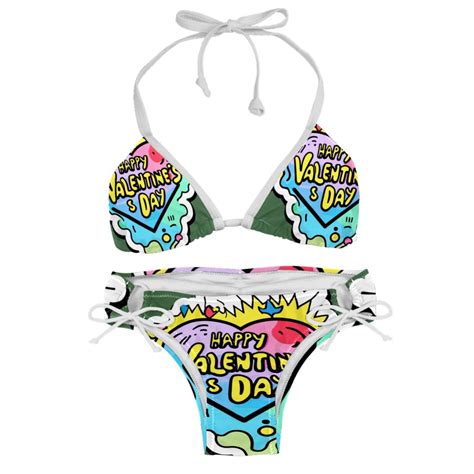 Valentine S Day Font Bikini Set With Detachable Sponge Adjustable Strap Two Pack Ideal For
