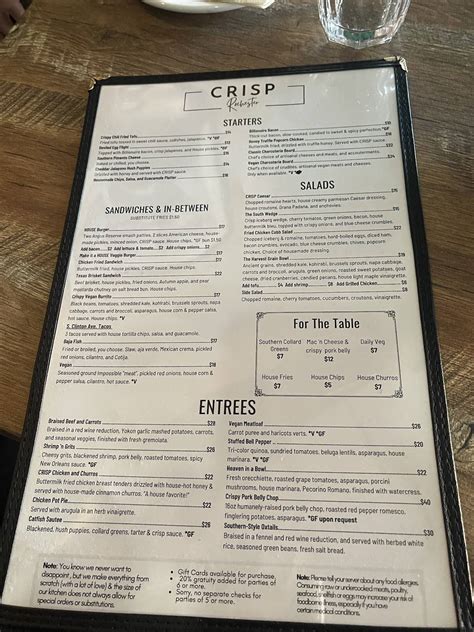 Menu at CRISP Rochester pub & bar, Rochester