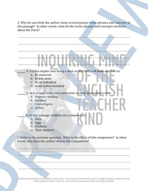 1984 Book 3 Chapter 3 Close Reading Worksheet | Teaching Resources
