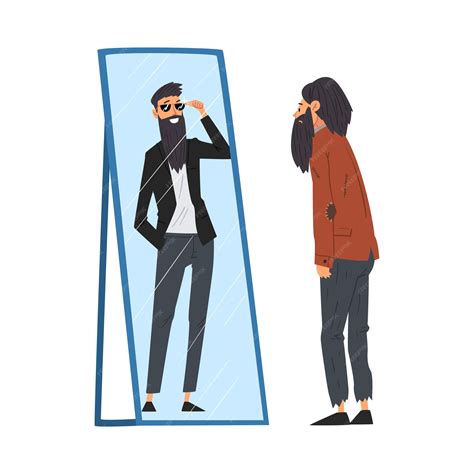 Premium Vector | Hipster man standing in front of mirror looking at his
