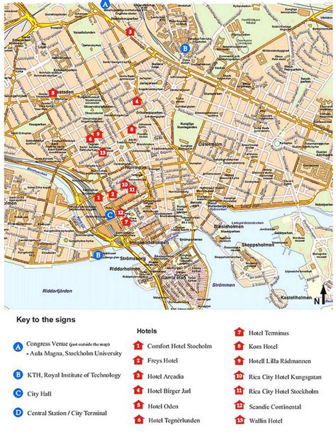 Large detailed hotels map of Stockholm city center. Stockholm city center large detailed hotels ...