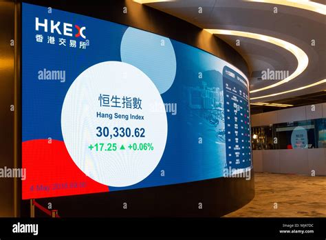 HONG KONG CHINA MAY 04 2018 Hang Seng Index Shown On The Board At