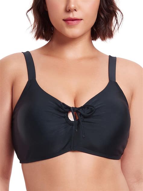 Ocean Blues Women S Retro Bow Tie Cutout Bikini Top Lace Up Back Swimsuit Plunging Padded