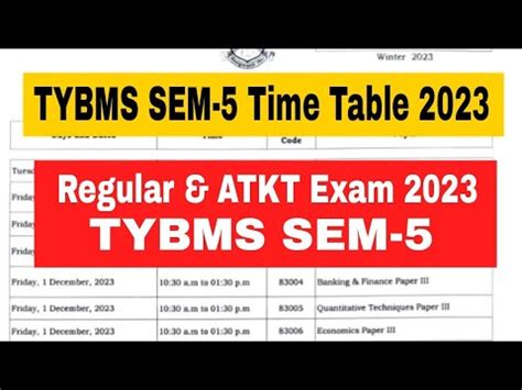 Tybms Sem Exam Time Table Nov Winter Season Mumbai