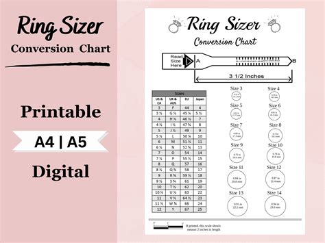 Ring Size Chart Printable Ring Sizer Conversion De Taille De Bague