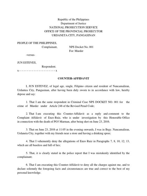 Counter Affidavit Pdf Prosecutor Criminal Justice