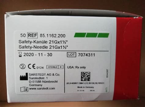 Купить 85.1162.200 Иглы трубчатые S-Monovette®. Тип Safety. 21 G x 1 1/ ...