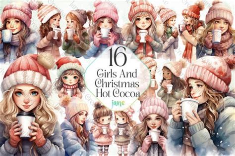 Girls And Christmas Hot Cocoa Clipart Graphic By Janecreative Creative Fabrica