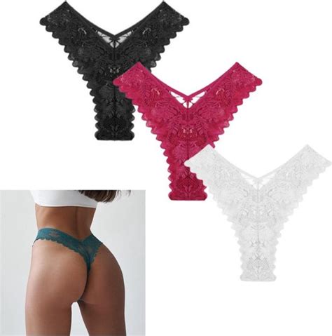 High Waist Dames String Met Kant Pack Met Zwart Wit Rood Vrouwen Lingerie Bol