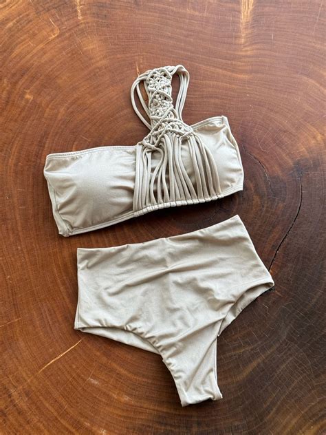 Biqu Ni Macrame Ombro S Nude Mar Cota Moda Praia Ao Casual