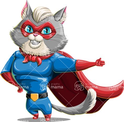 Superhero Cat With Cape Cartoon Character Set Show Graphicmama