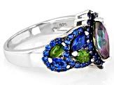 Mystic Fire Green Topaz Rhodium Over Silver Ring Ctw Feh