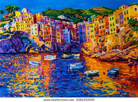 Original Oil Painting Amalfi Coast Oil Stock Illustration 2086302040