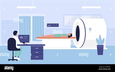 Hospital Tomography Exam Vector Illustration Cartoon Flat Woman Doctor