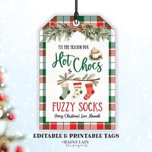 Hot Chocs And Fuzzy Socks Christmas Gift Tag Template Printable Holiday Socks Editable Hot