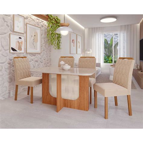 Conjunto Mesa Louise Cadeiras Paola Wood Cinamomo Off Mad Nude Cimol Mesa Louise