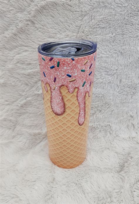 20oz Stainless Steel Ice Cream Cone Tumbler With Lid And Straw Tumblers