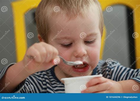 Funny Babe Blondes Licks Finger With Yogurt Stock Photo Image Of Suck Lick