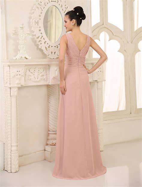 Err Ten Rosa Brautjungfer Kleid Chiffon Geraffte Lange Abendkleid V