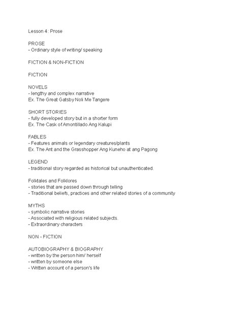 Lesson 4 - Prose - Lesson 4: Prose PROSE Ordinary style of writing