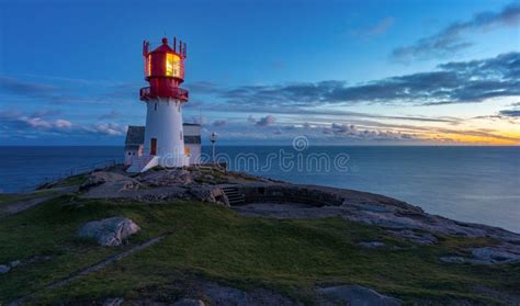 Lindesnes Lighthouse at Sunset Stock Image - Image of salmon, travel ...