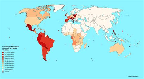 Percentage of the Population by Country Identifying as Catholic