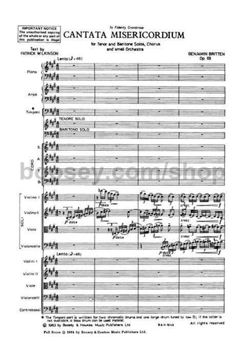 Benjamin Britten Cantata Misericordium Op 69 Hawkes Pocket Score