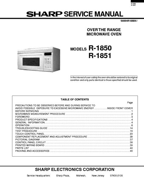 Sharp R 1850 R 1851 Service Manual Download Schematics Eeprom Repair