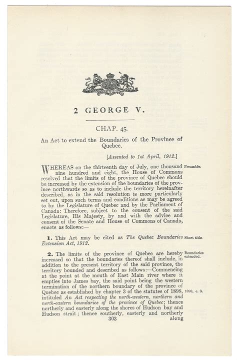 QUEBEC BOUNDARIES EXTENSION ACT (1912). An Act to extend the Boundaries