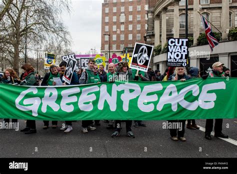 Members of Greenpeace environmental organization carry Greenpeace Stock