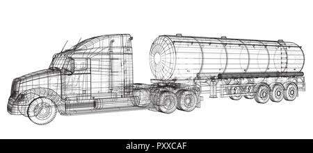 Camion citerne de carburant Illustration 3d de traçage Format