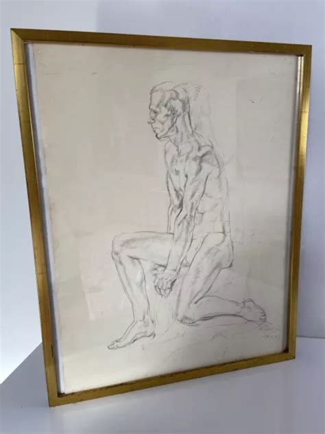 ANTIQUE VINTAGE ORIGINAL Signed Male Nude Pencil Sketch Drawing By D Cayne PicClick UK