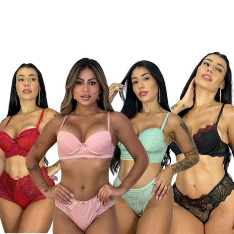 Kit Lingerie Conjuntos De Sutiã e Calcinha Para Revenda Sortidos Kit Sacoleira Shopee Brasil