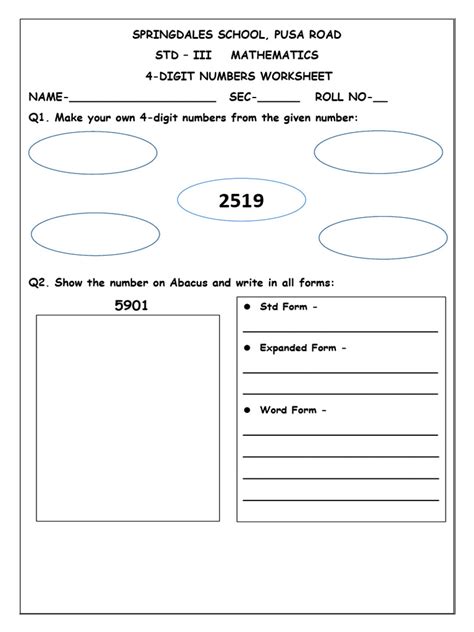 4-Digit Numbers Worksheet for Grade 3 | PDF | Mathematics