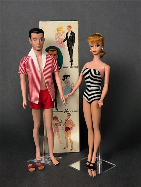 Lot Blonde Ponytail Barbie In Original Black White Striped Swimsuit Pearl Earrings And