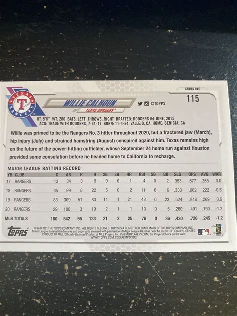 2021 Topps 115 Willie Calhoun For Sale Online EBay