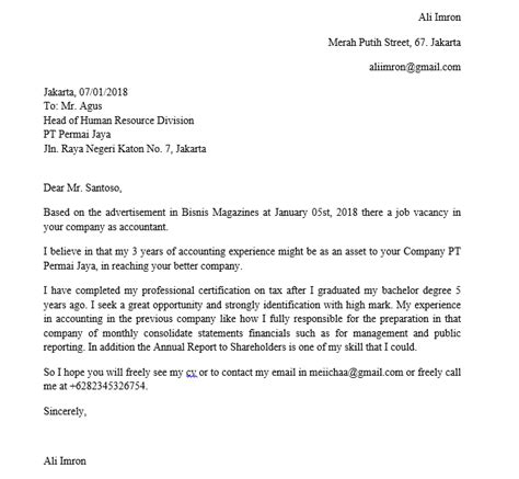 Contoh Surat Lamaran Kerja Bahasa Inggris Fresh Graduate