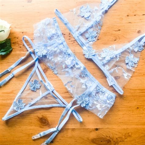 Intimates Sleepwear Blue Lingerie Set Piece Lingerie Set Sexy Lingerie Bride Gift Flower L