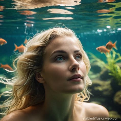 Mermaid With Long Blonde Hair In Underwater Scene Stable Diffusion Online
