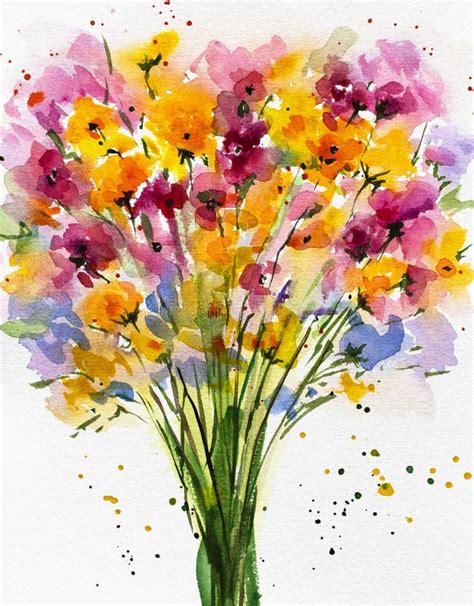 Drawing Watercolor Flowers On A White Background Impressionistic Style