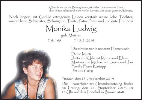 Traueranzeigen Von Monika Ludwig Trauerhnade