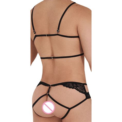 Sexy Gay Lace Hollow Out Underwear Men S Sexy Lingerie Sexy Thong Briefs Panties Jockstraps Set