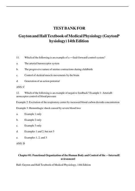 Guyton And Hall Textbook Of Medical Physiology 12th Edition Test Bank