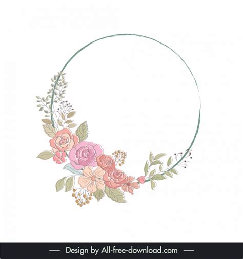 Flowers Wreath Design Elements Elegant Classic Circle Botany Vectors