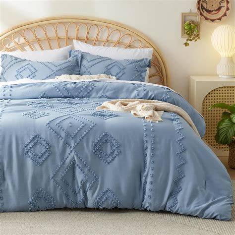 Amazon Bedsure Boho Comforter Set Full Mineral Blue Tufted