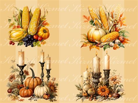 24 Vintage Thanksgiving Clipart, PNG Instant Download, Commercial Use ...